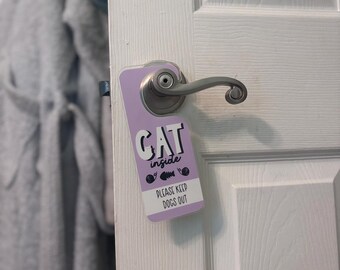 Colgador de puerta para mascotas de acrílico hecho a mano - Letrero de seguridad reversible "Gato adentro/Gato afuera"
