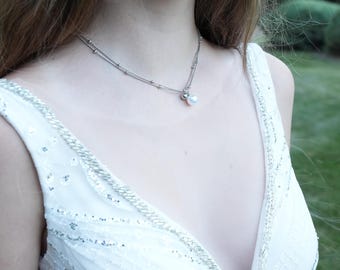 Bridal Pearl Necklace | Double Layer Snake Chain Choker for Bride | Minimalist Wedding Jewelry Gift
