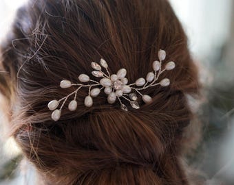 Bridal Pearl Crystal Hair Pin: Vintage Rhinestone Silver Wedding Hairpiece