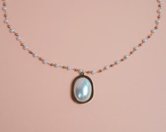 Elegant Pearl Pendant Necklace: Stainless Steel Oval, Handmade Wedding Jewelry
