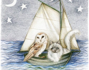 PRINT Owl & The Pussycat Nautical Nursery Art