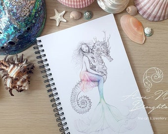 Notebook Mermaid Riding a Seahorse Rainbow Tail Journal 80 pages A5 Spiral Bound