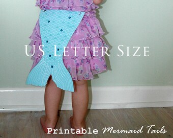Mermaid Party Tails US LETTER Size DIY Printable Paper Toddler 2-4 Instant Download Birthday Costume Dress Up Favor Craft Game Activity