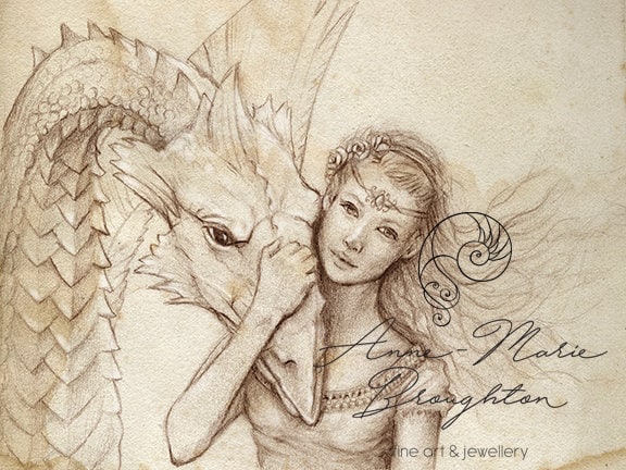 ART - Fantasy dragon drawing Artist Print by Di