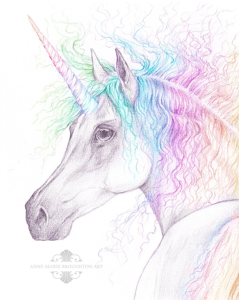 Art Collectibles 8x10 Inch Print Rainbow Unicorn Art Unframed Pencil Colour Drawing Kids Girls Room Wall Art Pencil