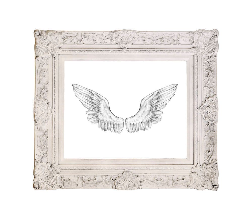 PRINT Angel Wings Art Unframed Graphite Black and White Pencil - Etsy