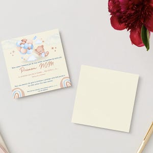 Invitation Baptême Nounours & Ballons – Carte Numérique Personnalisée à Imprimer – Thème Doux Fille ou Garçon – Fichier PDF