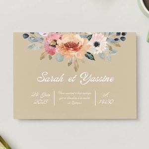 Beige Floral Digital Wedding Invitation – Personalized Printable Invitation – Boho Chic Template – Printable PDF File