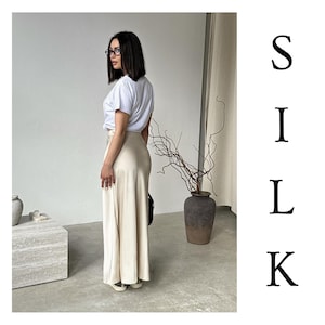 Silk Maxi Skirt for Women – Pink, Beige, Black, Brown – Natural Silk, Flowing Boho Style, Lightweight Summer Clothing, Elegant & Breezy