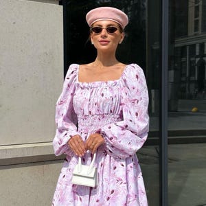 Boho Floral Dress | Cottagecore Mini Dress | Puff Sleeves | Smocked Waist | Square Neckline | Soft Fabric | Summer Look, French Style