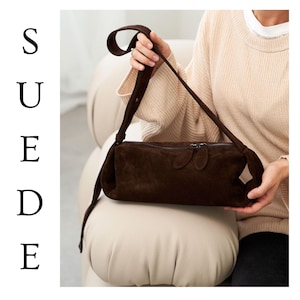 Wildledertasche für Frauen - Premium-Qualitätsleder, Kamel, Beige, Schwarz oder Braun - Weiches Wildlederimitat, stilvolle Alltagstasche, Umhängetasche