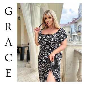 Curvy Boho Midi Dress · Plus Size Polka Dot Dress · Viscose Cotton Black and White Dress · Summer Look · Party Style · Retro Women Fashion