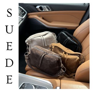 Suede Shoulder & Handbag – Convertible Bag with Two Straps, Zipper Pockets, Soft Lining – Casual Everyday Tote for Women