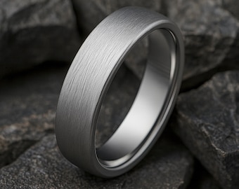 6mm Tungsten Ring: Silver, Wedding Band, Brushed Finish, Comfort Fit, Custom Engraved Ring, Personalized Gift for Him or Her