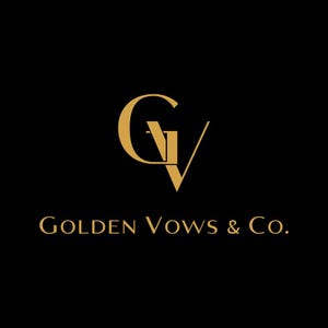 May include: A logo for Golden Vows & Co. features a stylized gold "GV" monogram above the company name in gold, set against a black background. The design is elegant and minimalist.