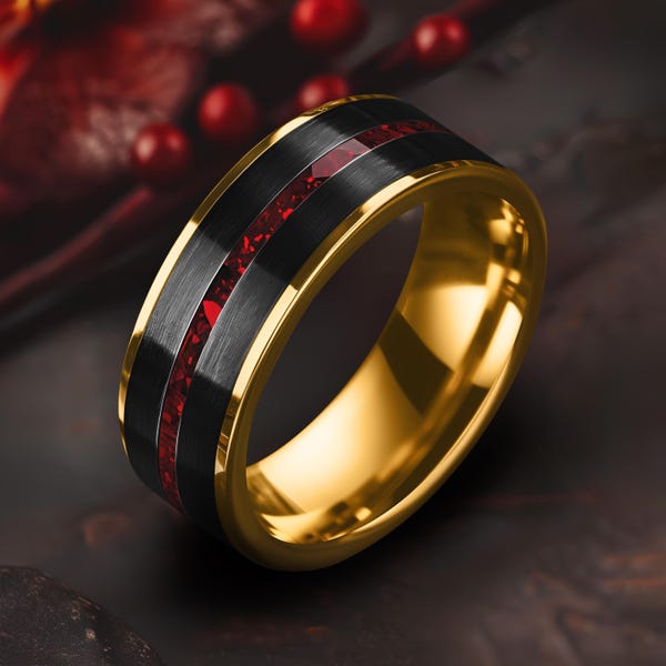 Men Gold Ring Ruby Inlay Gold Ruby Ring - Etsy