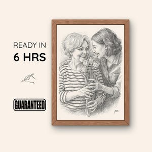 Ritratto personalizzato per la festa della mamma - Disegno, illustrazione minimalista su carta ruvida, regalo unico per l'amore e la festa della mamma