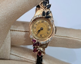 Super Rare Vintage 1940s Womens Benrus Diamond/light Blue  display picture 3