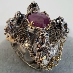 Vintage Four Dragon natural star ruby  (Corundum) Ring - Extremly Rare - Gemstone Report