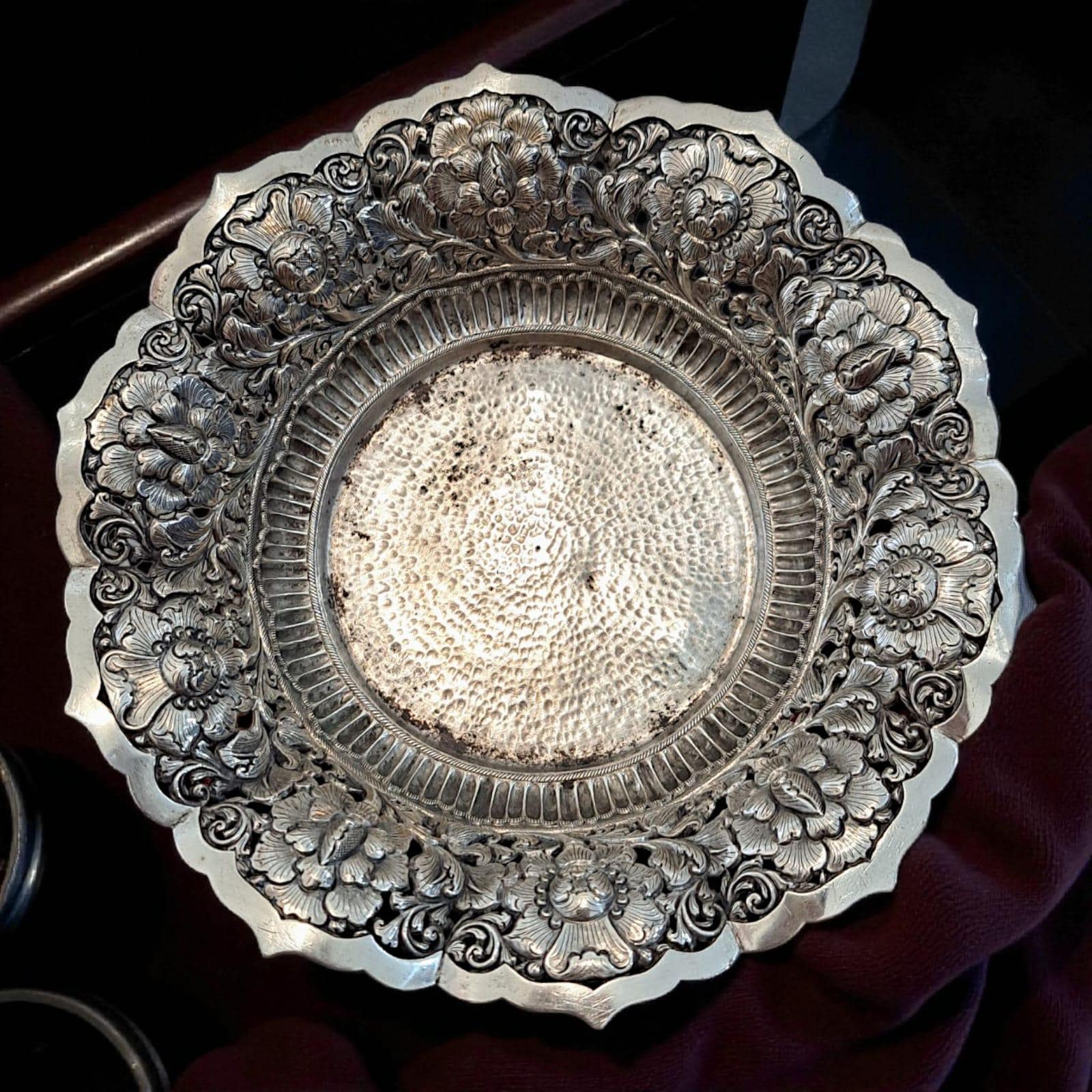 Antique Yogyakarta 800 Silver Repousse Plate Javanese Dutch
