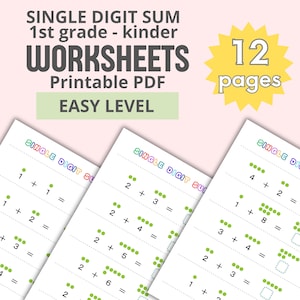 Kindergarten Busy Book – Easy Addition Worksheets Printable Homeschool Math PDF
