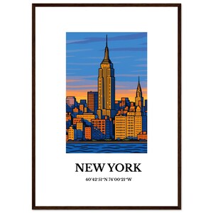 Póster clásico de Nueva York enmarcado en papel de madera