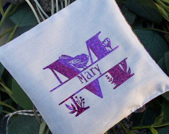 Personalized Lavender Sachet: Floral Cotton Bag with Purple Initial