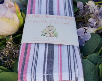 Linen blend tea towel, bright stripes, Aussie maker and seller