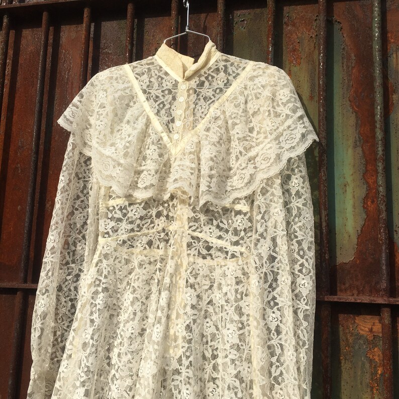 Medium Altered Vintage Lace Wedding Dress with No Lining