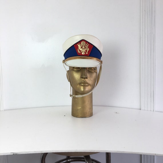 White Captain Hat Eagle on Front - Size M