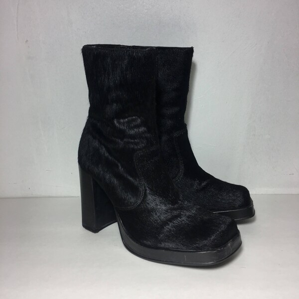 SALE - 90's Hairy Leather Ankle Booties - Size 7 1/2 (womens US)