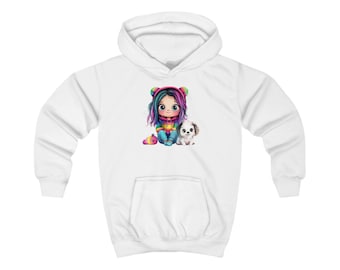 Regenboog hoodie voor meisjes en puppy's | Pastelkleurige karakterafdruk