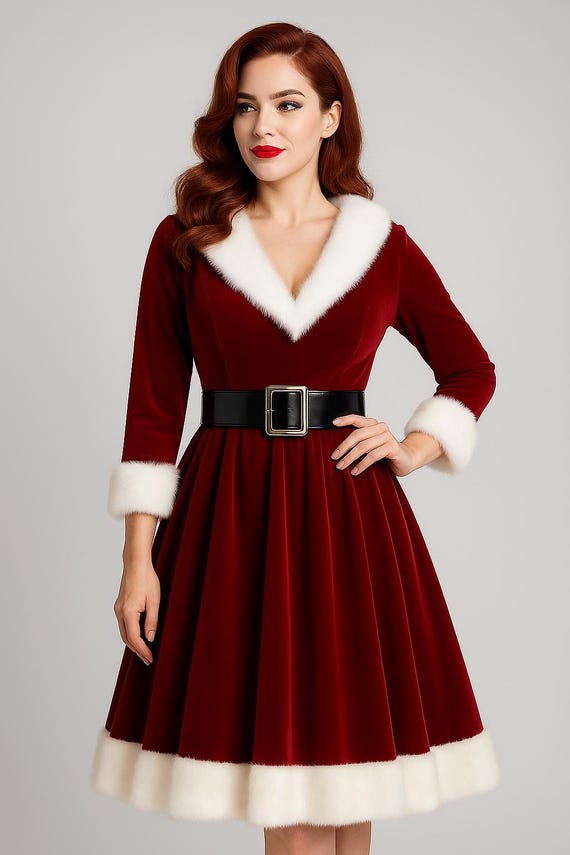 Women's Mrs Claus Christmas Dress | Festive Red Santa Outfit | Holiday Party & Costume Wear