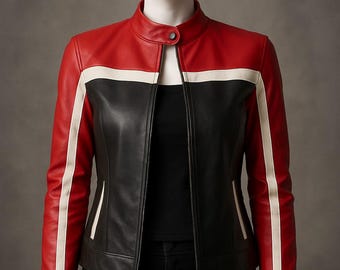 Bold Red & Black Color block Leather Jacket – Sleek Biker Style