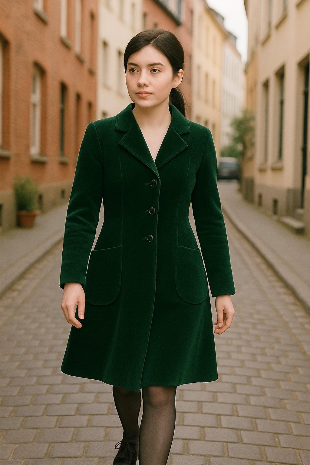 Emerald Green Velvet Frock Coat Dress: Vintage Inspired Winter Outerwear