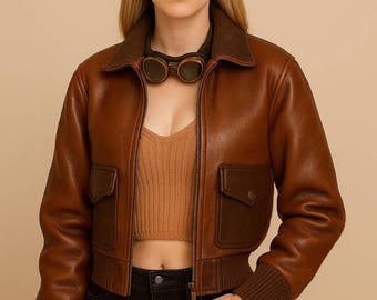 Brown Leather Jacket Cropped Short Jacket Women Leather Jacket