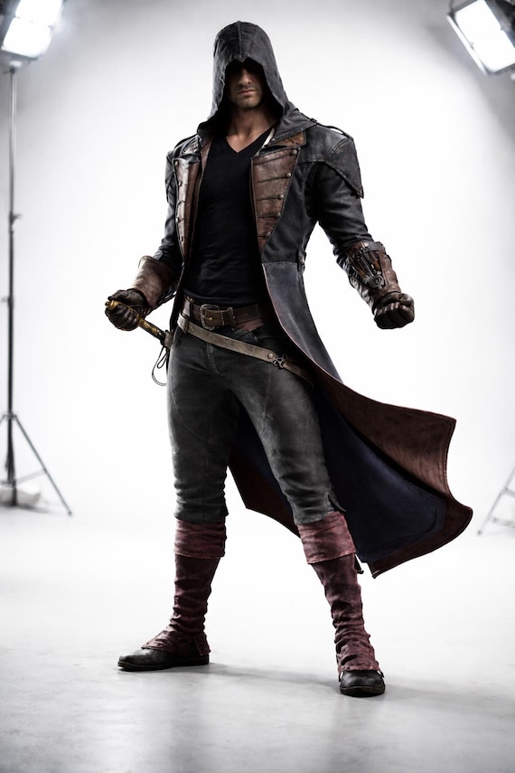 Assassin Creed Inspired Leather Hooded Coat for Men | Gothic Trench Coat | Halloween Costume