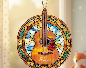 Personalized Guitar Suncatcher | Custom Window Hanging | Handmade Resin Guitar Ornament | Music Lover Gift
