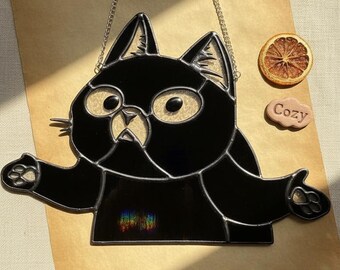 Black Cat Suncatcher | Gothic Window Hanging | Handmade Kitten Acrylic Decor | Gift for Cat Lovers