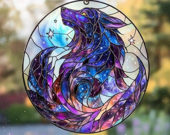 Wolf Resin Suncatcher, Cosmic Galaxy Howling Wolf Window Hanging, Magical Animal Art Decor, Unique Nature Lover Gift