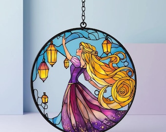 Rapunzel Stained Glass Resin Suncatcher, Faux Stained Glass Window Hanging, Princess Room Decor, Tangled Inspired Art Gift