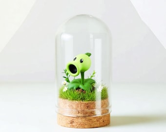 Plants Vs Zombies Peashooter Miniature, Handmade Clay Terrarium