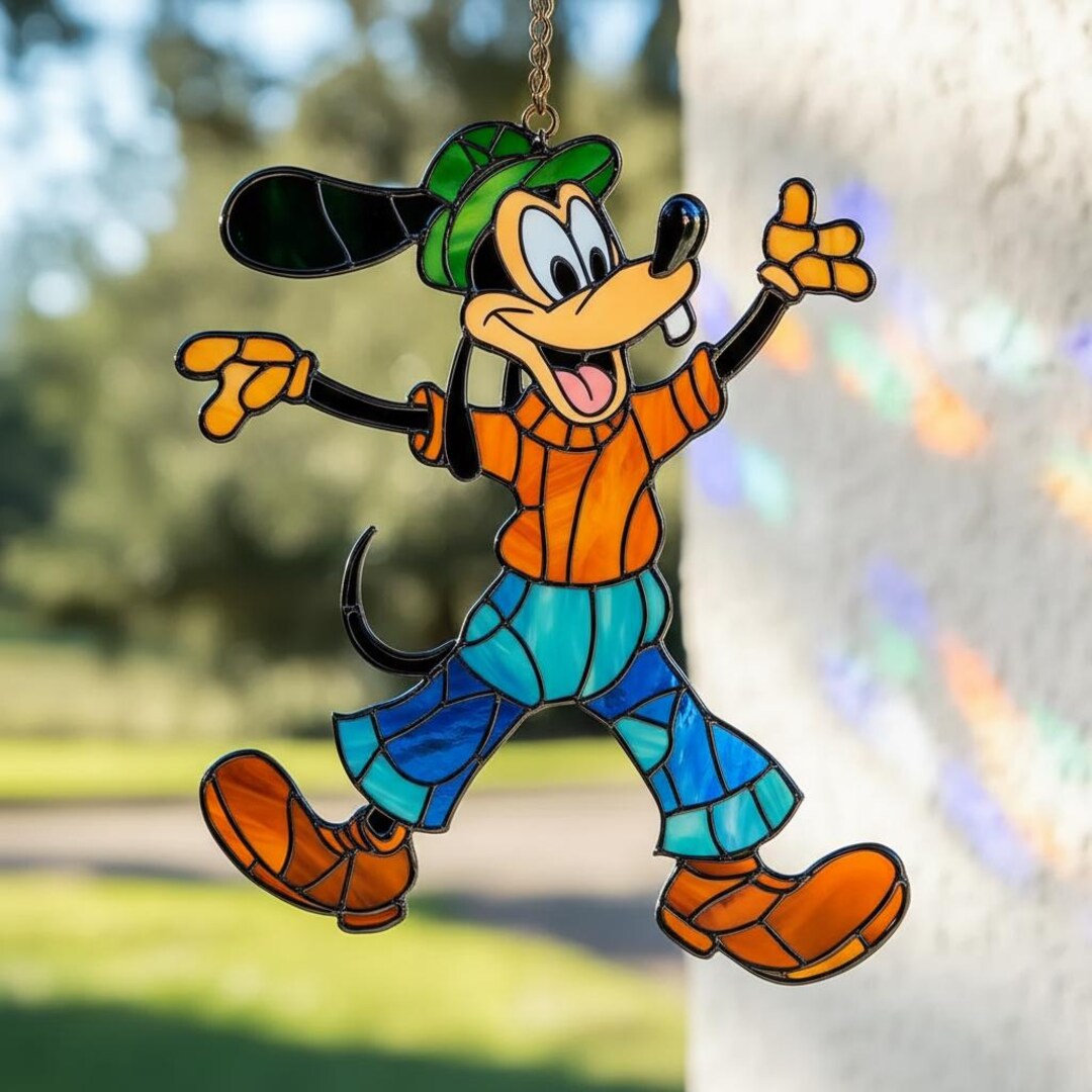 Goofy Disney Stained Glass Resin Suncatcher, Faux Glass Window Hanging ...