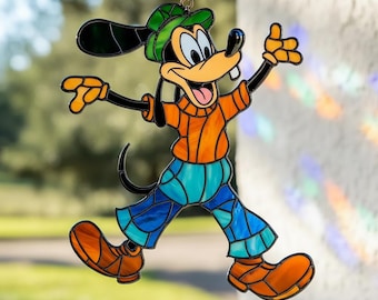 Goofy Stained Glass Resin Suncatcher | Nursery Decor, Cartoon Art Window Hanging | Character Fan Gift