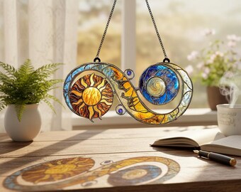 Sun And Moon Infinity Resin Suncatcher, Celestial Window Hanging Art, Gift for Universe Lovers