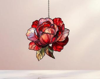 Red Rose Resin Suncatcher Window Hanging, Elegant Floral Art Panel For Home Decor, Gift for Her