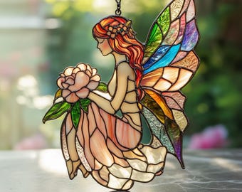 Magical Fairy Resin Suncatcher With Colorful Faux Stained Glass Wings, Enchanting Window Hanging For Garden Or Home Decor Gift