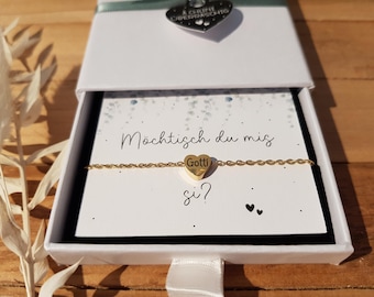 Gotti fragen, Geschenkbox, Armband silber oder gold, Gravur, Eukalyptus