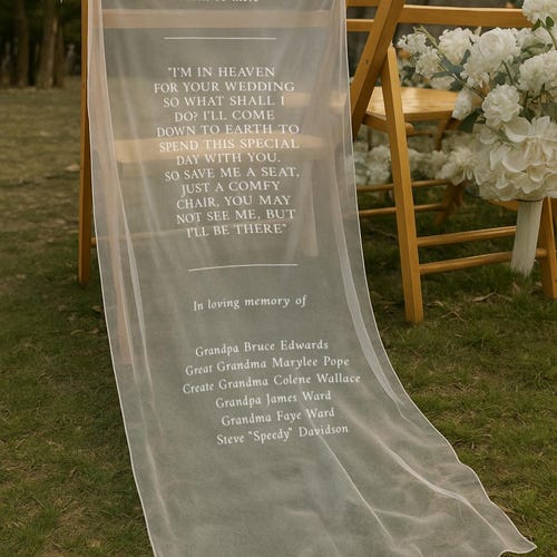 GERESERVEERD Memorial stoel bord, Memorial bruiloft bord, bord bruiloft stof, bruiloft stoel banner ter nagedachtenis aan je dierbaren