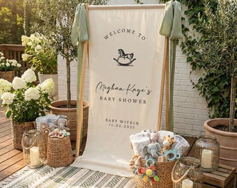 Rocking Horse Custom Baby Shower Sign, Fabric Baby Shower Sign, Hello Baby Sign, Baby Shower Decorations, Baby Shower Welcome Sign,
